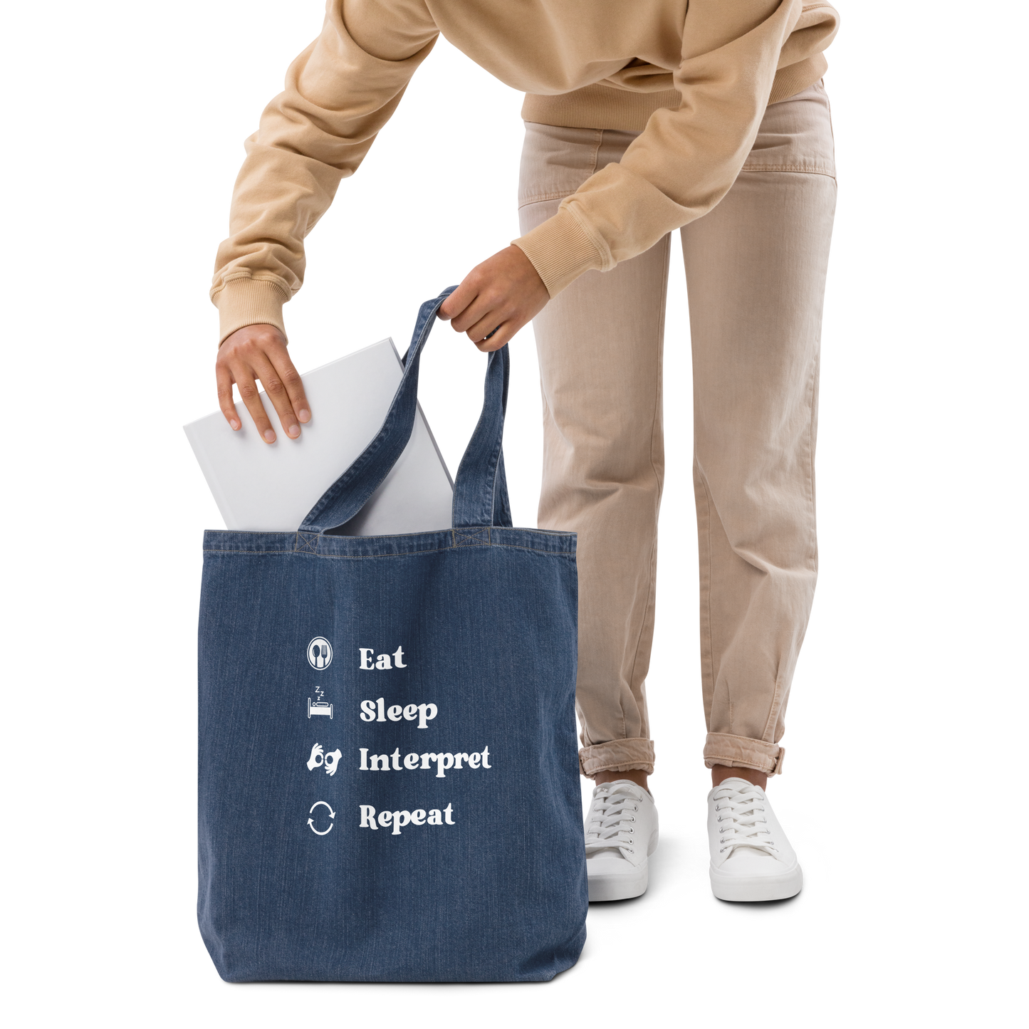 Sign Language Interpreter Organic Denim Tote Bag